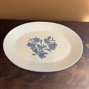 Pfaltzgraff Yorktowne Beige Blue Floral Oval Serving Platter Dish 16 Vintage